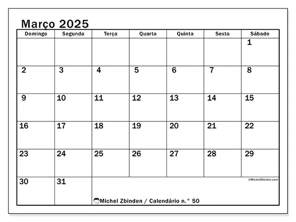 Calendário março 2025 50DS