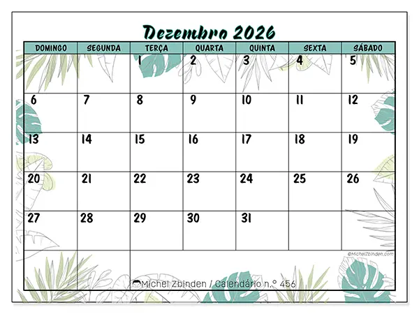 Calendário de dezembro de 2026 para imprimir - Natureza e jardim - Semana: de domingo a sábado