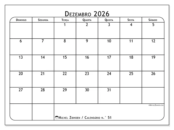 Calendário de dezembro de 2026 para imprimir - Planeador de refeições - Semana: de domingo a sábado