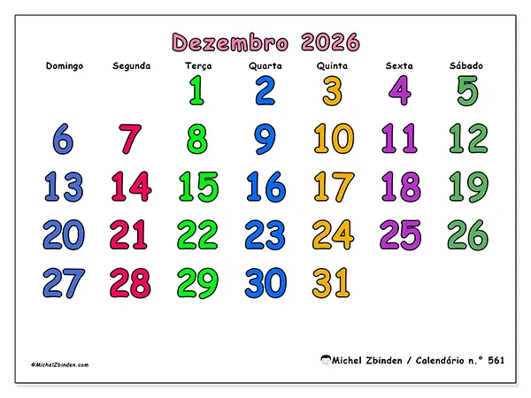 Calendário de dezembro de 2026 para imprimir - Momentos criativos - Semana: de domingo a sábado