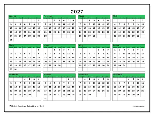 Calendário anual 2027 para imprimir - Esperança para o futuro - Semana: domingo a sábado