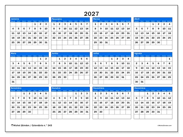 Calendário anual 2027 para imprimir - Visão estratégica