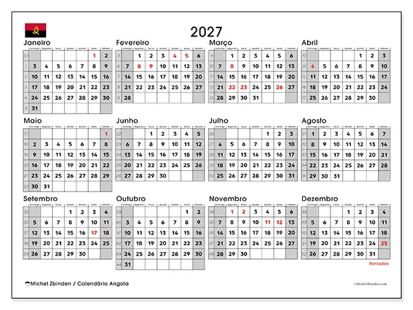 Calendário anual 2027 para imprimir - Angola