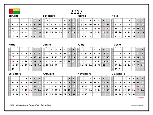 Calendário anual 2027 para imprimir - Guiné-Bissau