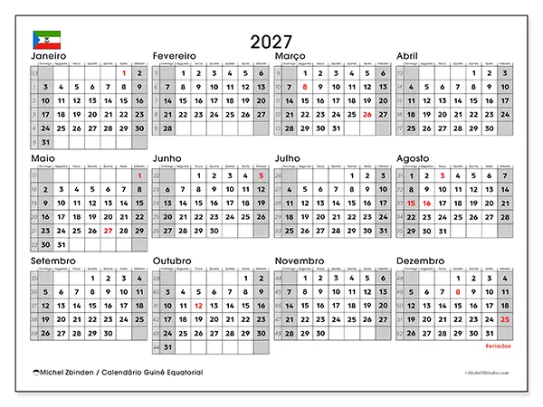 Calendário anual 2027 para imprimir - Guiné Equatorial