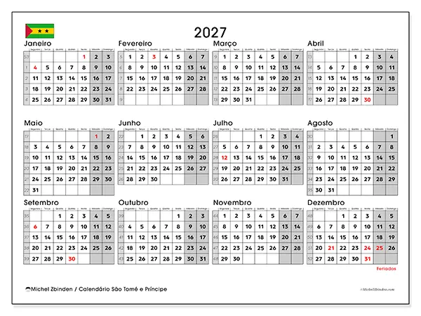 Calendário anual 2027 para imprimir - São Tomé e Príncipe