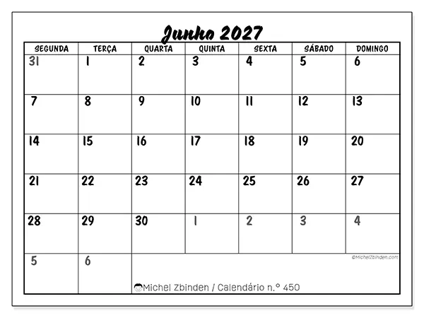 Calendário de junho de 2027 para imprimir - Organização detalhada