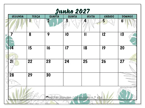 Calendário de junho de 2027 para imprimir - Natureza e jardim