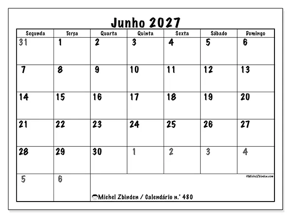 Calendário de junho de 2027 para imprimir - Planeamento completo