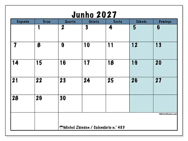 Calendário de junho de 2027 para imprimir - Estrutura para a escola