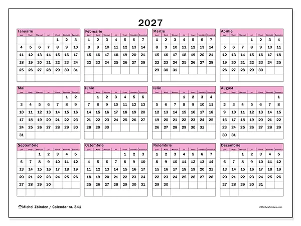 Calendar anual 2027 de tipărit - Planificare și previziune
