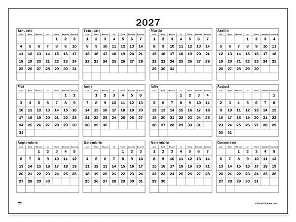 Calendar anual 2027 de tipărit - Vacanțe și timp liber