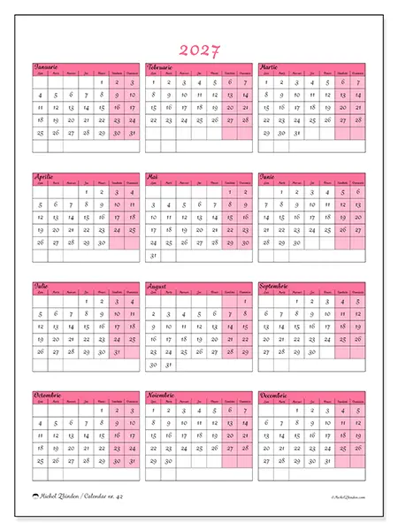 Calendar anual 2027 de tipărit - Delicatețe și farmec