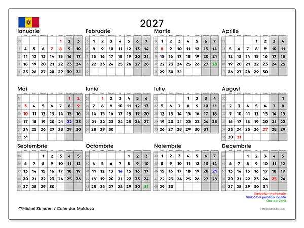 Calendar anual 2027 de tipărit - Moldova