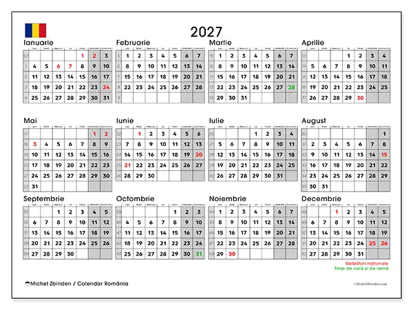 Calendar anual 2027 de tipărit - România