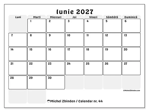 Calendar iunie 2027 de tipărit - Planificare structurată