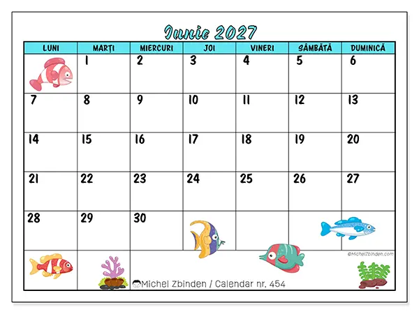 Calendar iunie 2027 de tipărit - Pești colorați