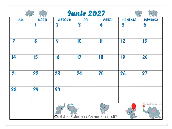 Calendar iunie 2027 de tipărit - Elefanți mici