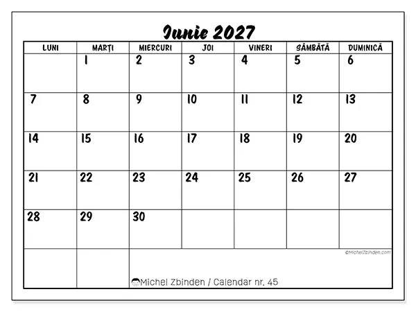 Calendar iunie 2027 de tipărit - Succes școlar