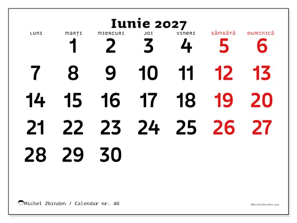 Calendar iunie 2027 de tipărit - Viziune clară