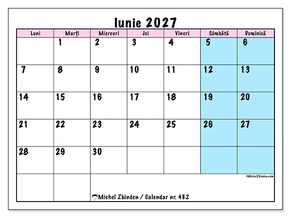 Calendar iunie 2027 de tipărit - Program de echipă