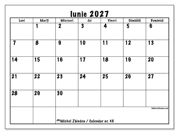 Calendar iunie 2027 de tipărit - Planuri zilnice