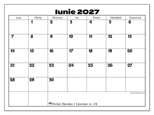 Calendar iunie 2027 de tipărit - Coordonarea muncii