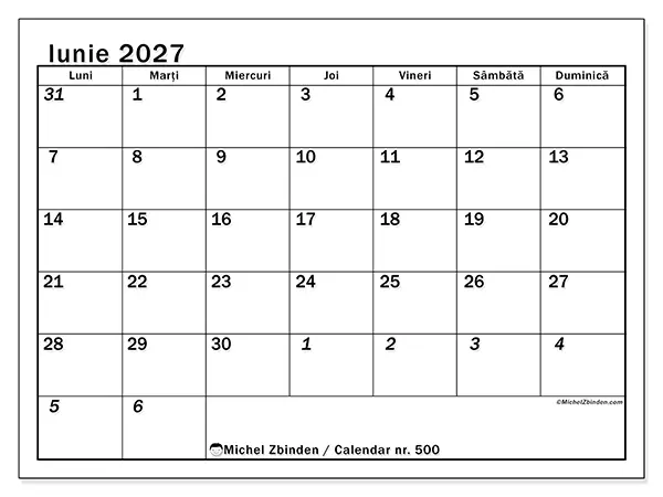 Calendar iunie 2027 de tipărit - Planificare intensivă