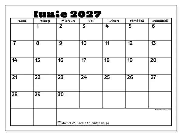 Calendar iunie 2027 de tipărit - Activități în familie