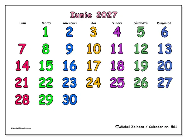 Calendar iunie 2027 de tipărit - Momente creative