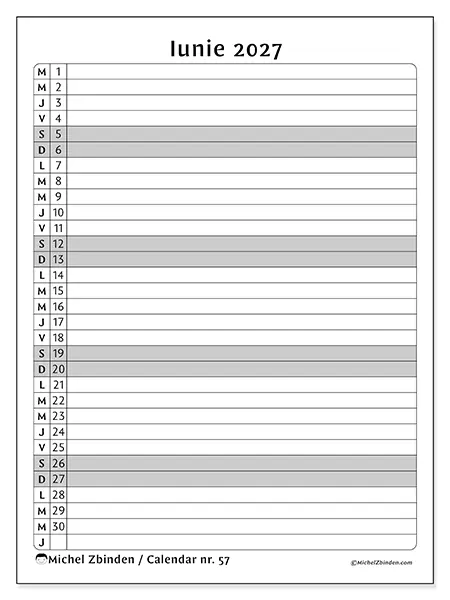 Calendar iunie 2027 de tipărit - Lista activităților