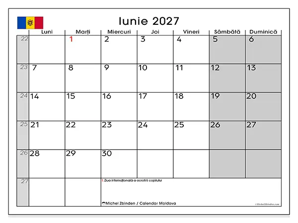 Calendar iunie 2027 de tipărit - Moldova