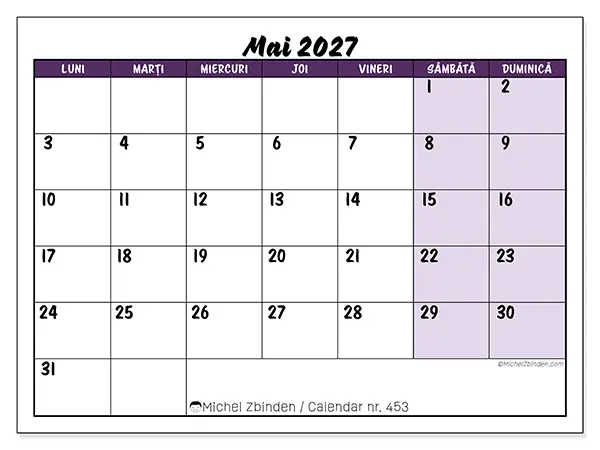 Calendar mai 2027 de tipărit - Sarcini colorate