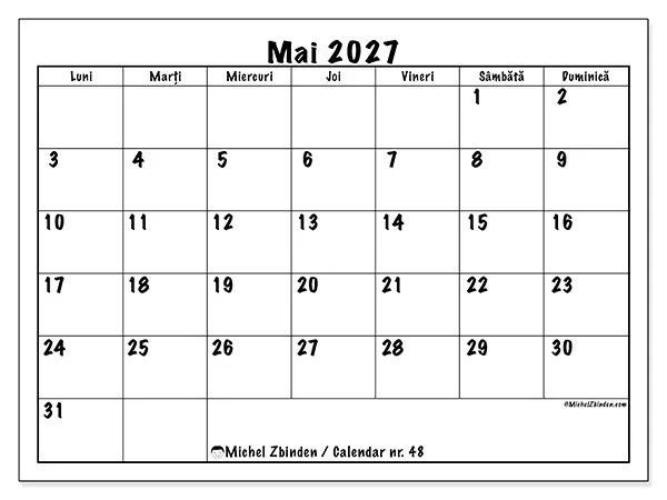 Calendar mai 2027 de tipărit - Planuri zilnice