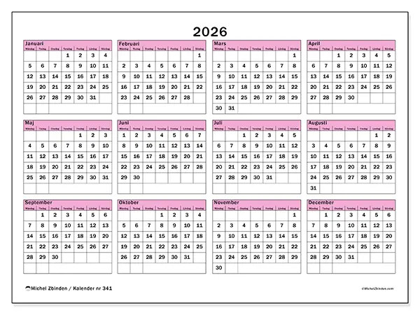 Årskalender 2026 att skriva ut - Planering och översikt