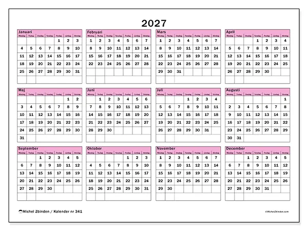 Årskalender 2027 att skriva ut - Planering och översikt