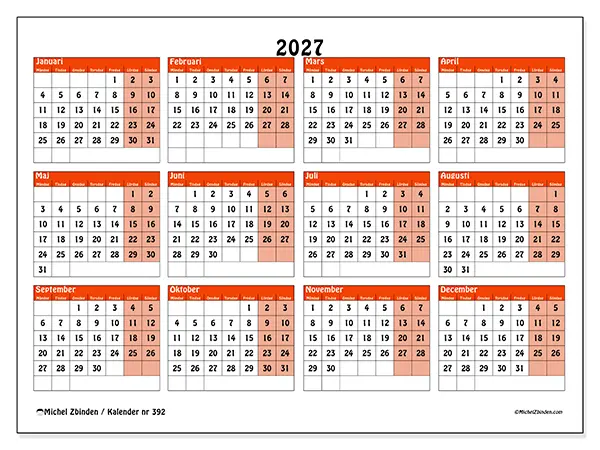 Årskalender 2027 att skriva ut - Färgglad planering