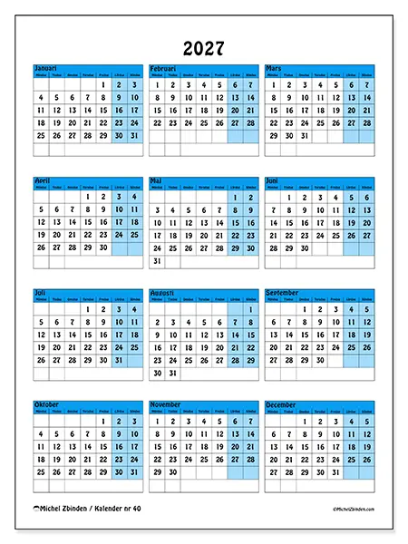 Årskalender 2027 att skriva ut - Färgglad organisering