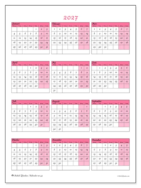 Årskalender 2027 att skriva ut - Mjukhet och charm