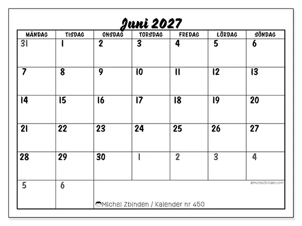 Juni 2027 månadskalender att skriva ut - Detaljerad organisering