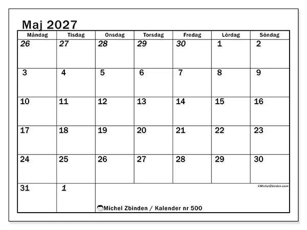 Maj 2027 månadskalender att skriva ut - Intensiv planering
