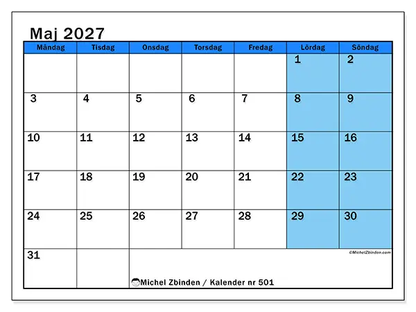 Maj 2027 månadskalender att skriva ut - Dynamiska studier